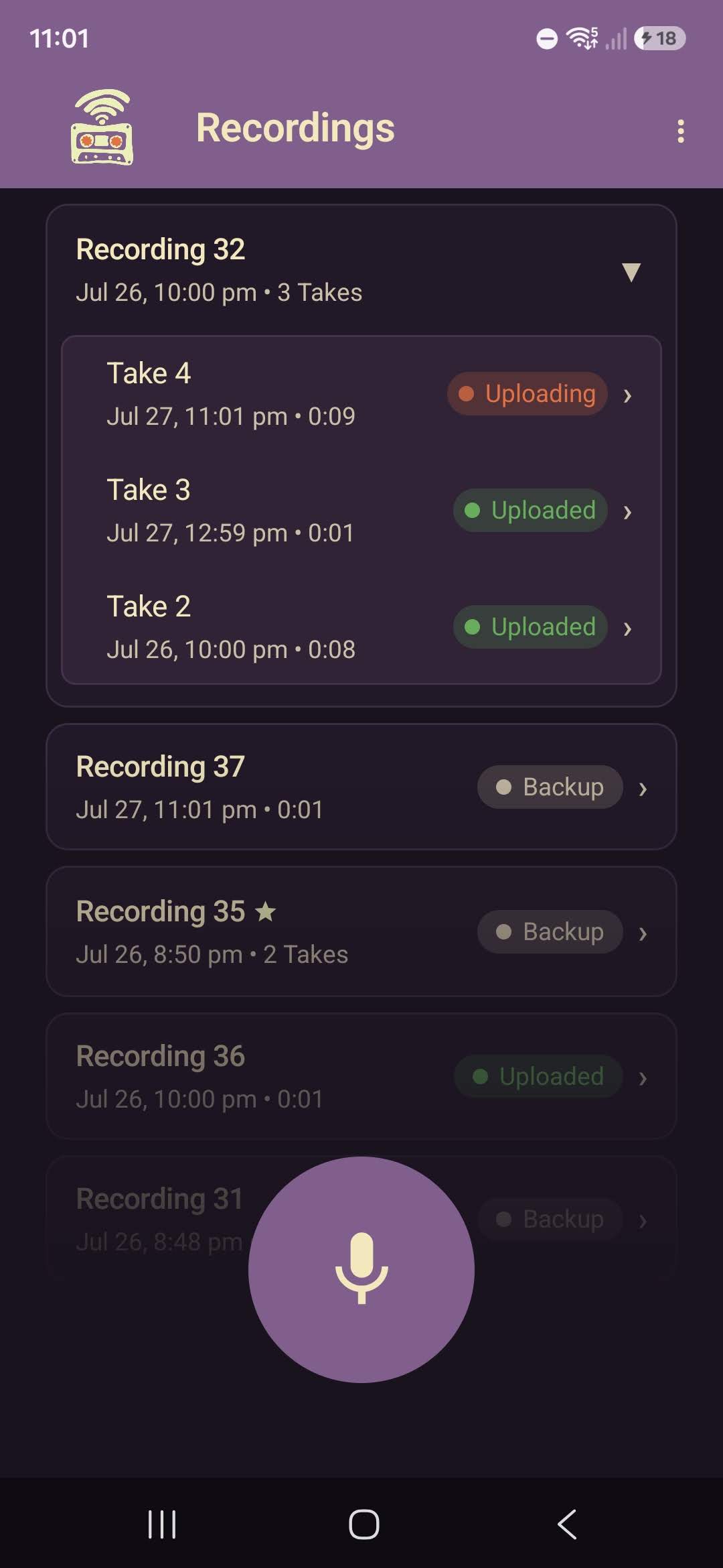 Backup screen